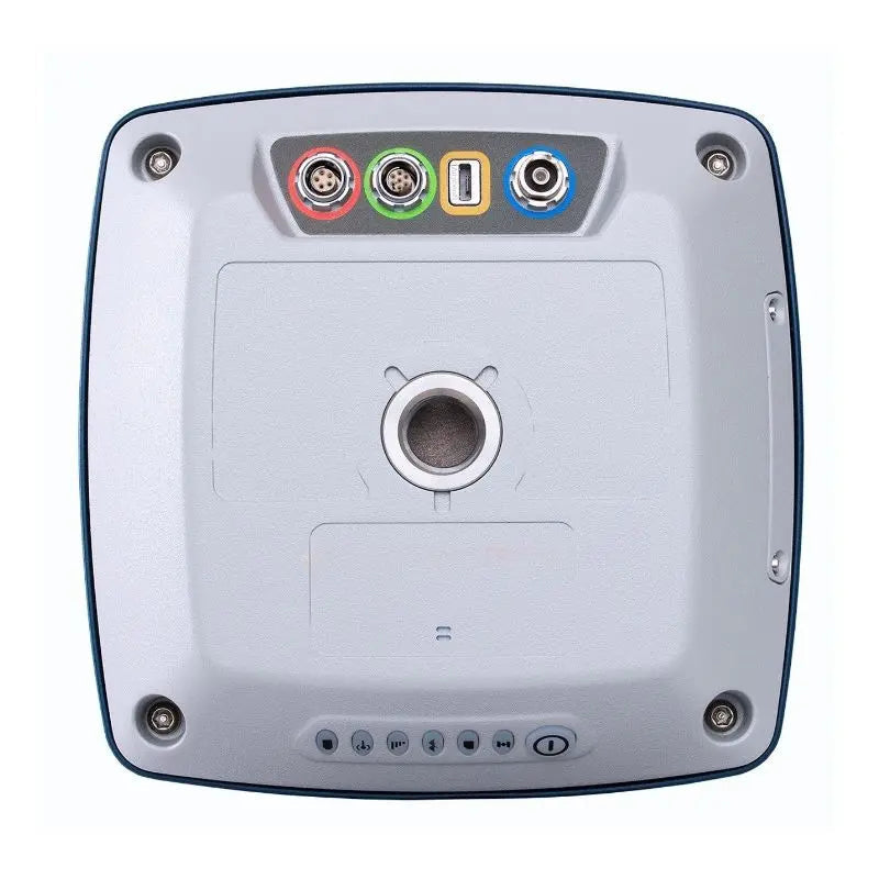 The underside of a Sokkia GRX3 GNSS receiver, showing the pole mount and the function buttons