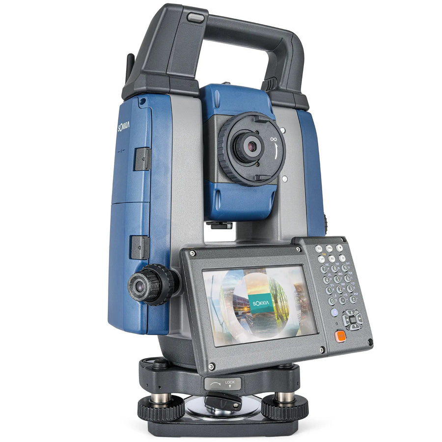 Sokkia iX 1200 Series robotic total station with the display panel swung out, the class of instrument used for deformation monitoring