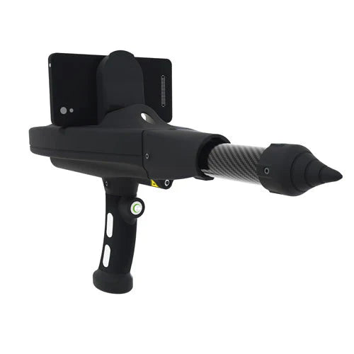 OKM Delta Ranger handheld probe with the smartphone mount on its carbon shaft