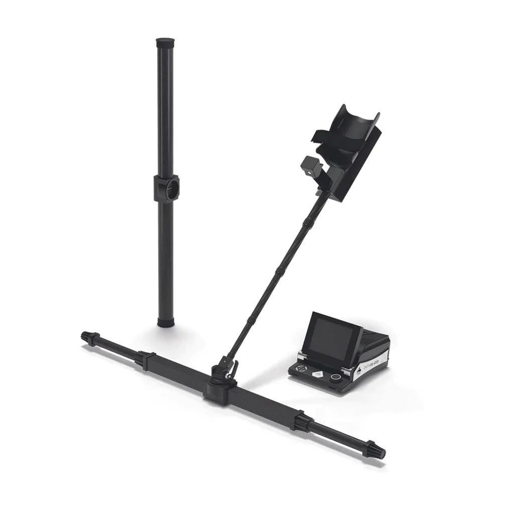 OKM eXp 6000 Professional Plus, the tripod mounted 3D scanning frame with its control unit, shown with the telescopic rod and the case