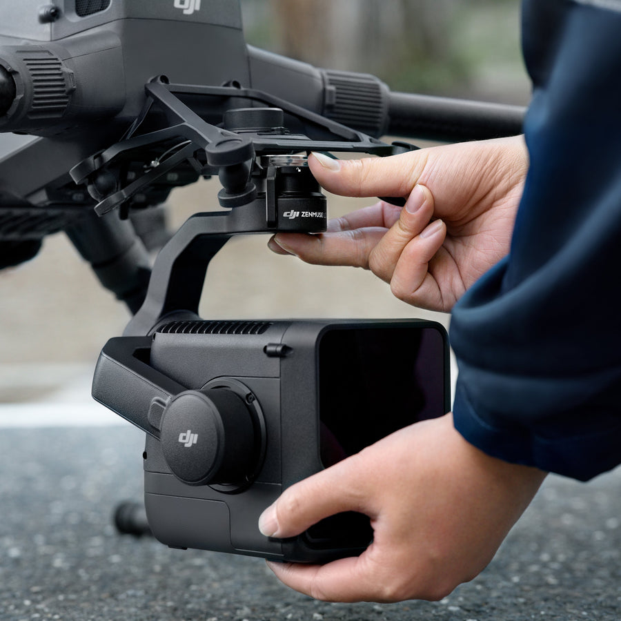 The Zenmuse L3 being mated to the gimbal mount on a DJI Matrice 400, the only airframe it fits