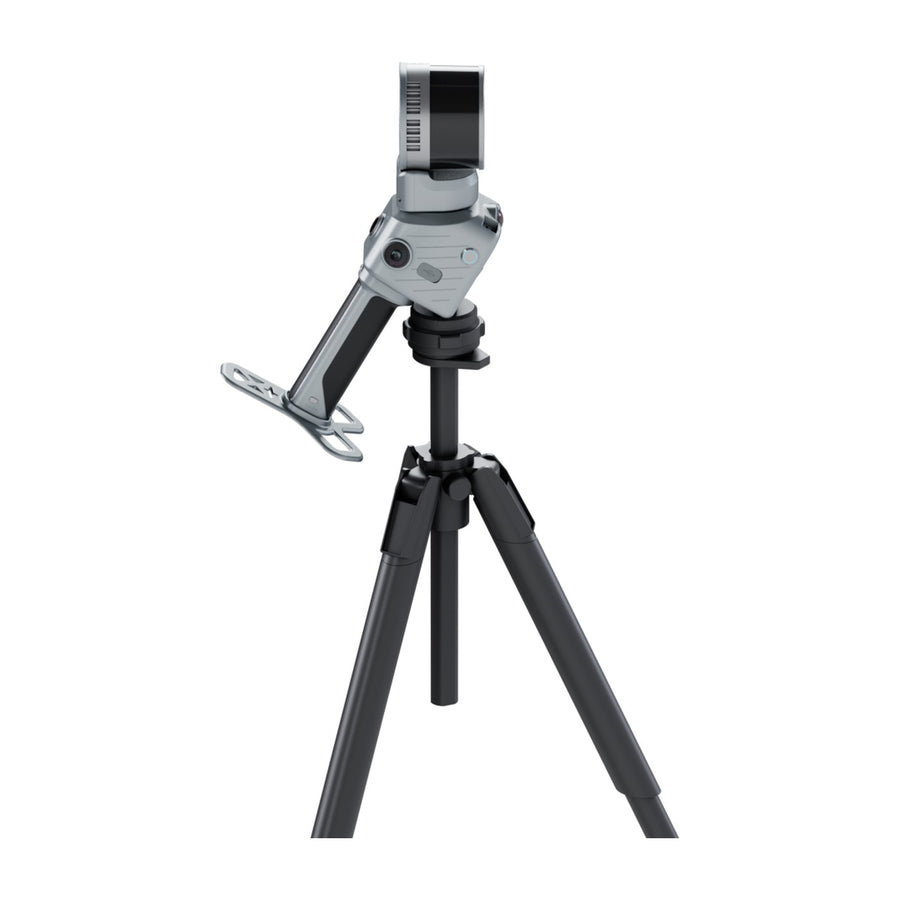 FJD Trion T1 mounted on a survey tripod in terrestrial mode, scanner head tilted and the quick release base plate to one side