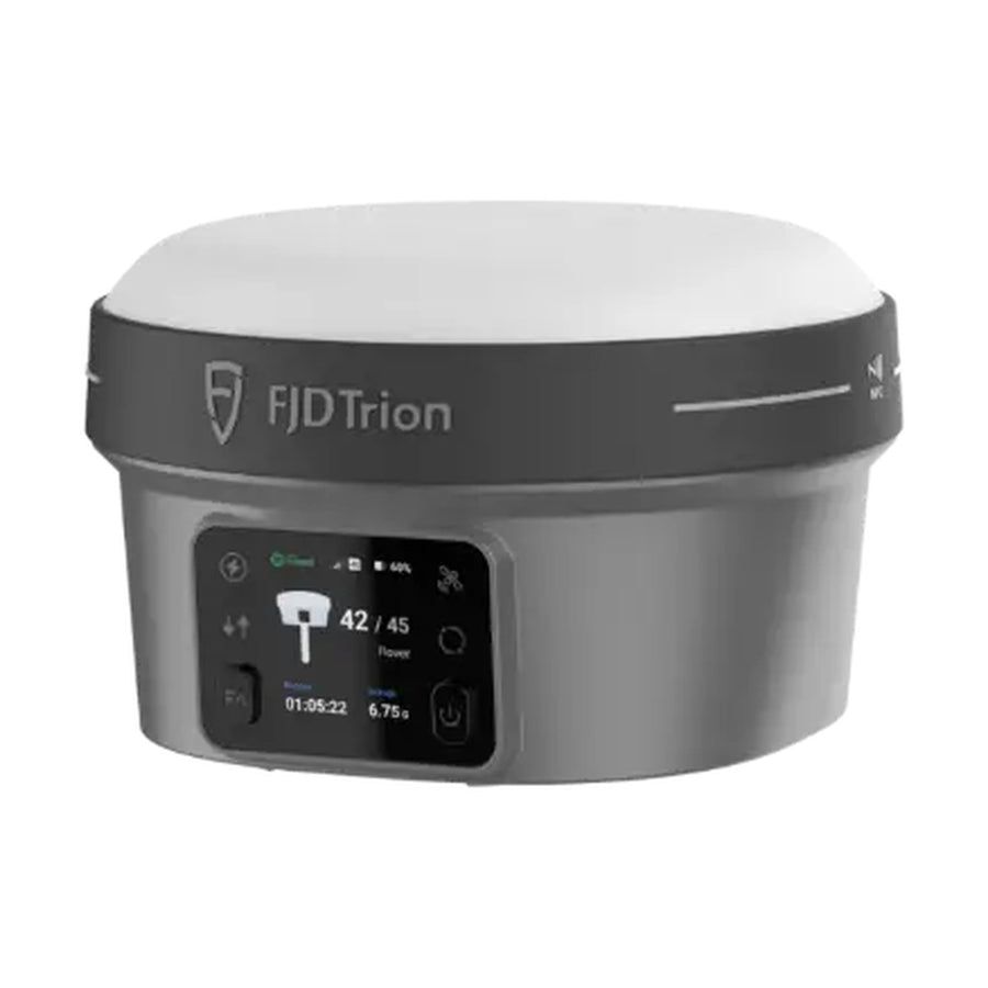 FJD Trion V10L GNSS receiver showing the laser aperture and camera window on the collar