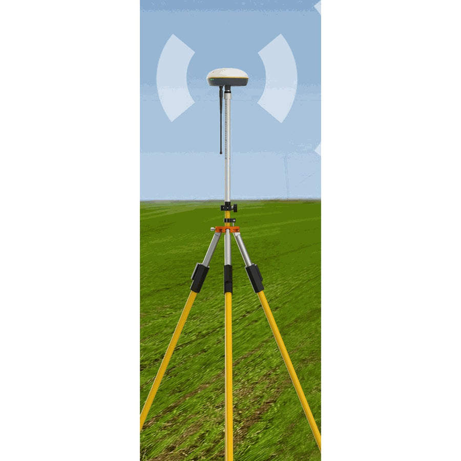 FJD Trion V1 GNSS base station mounted on a tripod in an open field