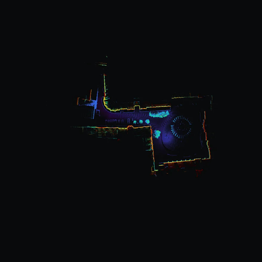 Plan view point cloud of a survey trajectory